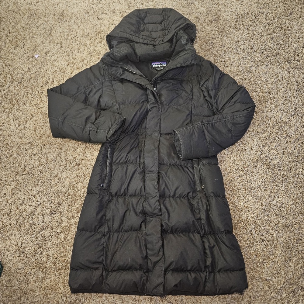 Patagonia Down With It Parka Womens Size S Black Hooded Insulated Jacket READ